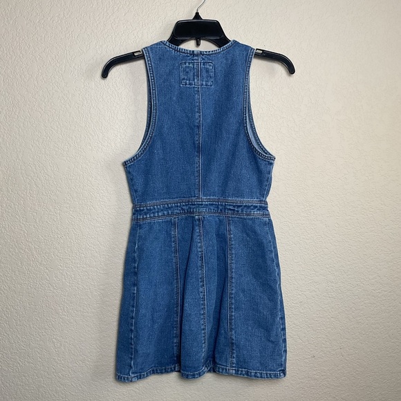 Forever‎ 21 Womens Small Retro Denim Dress Deep V-Neck Zip Up Pockets Cotton - Picture 2 of 7